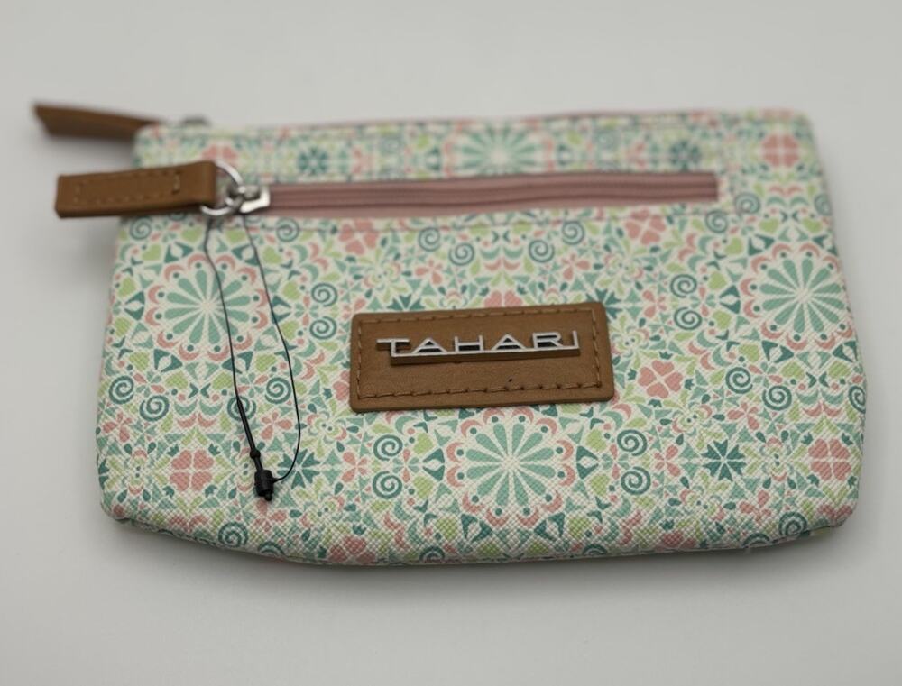 NEW Tahari Women’s Turquoise And Pink Mini Wallet Floral Print with Zipper